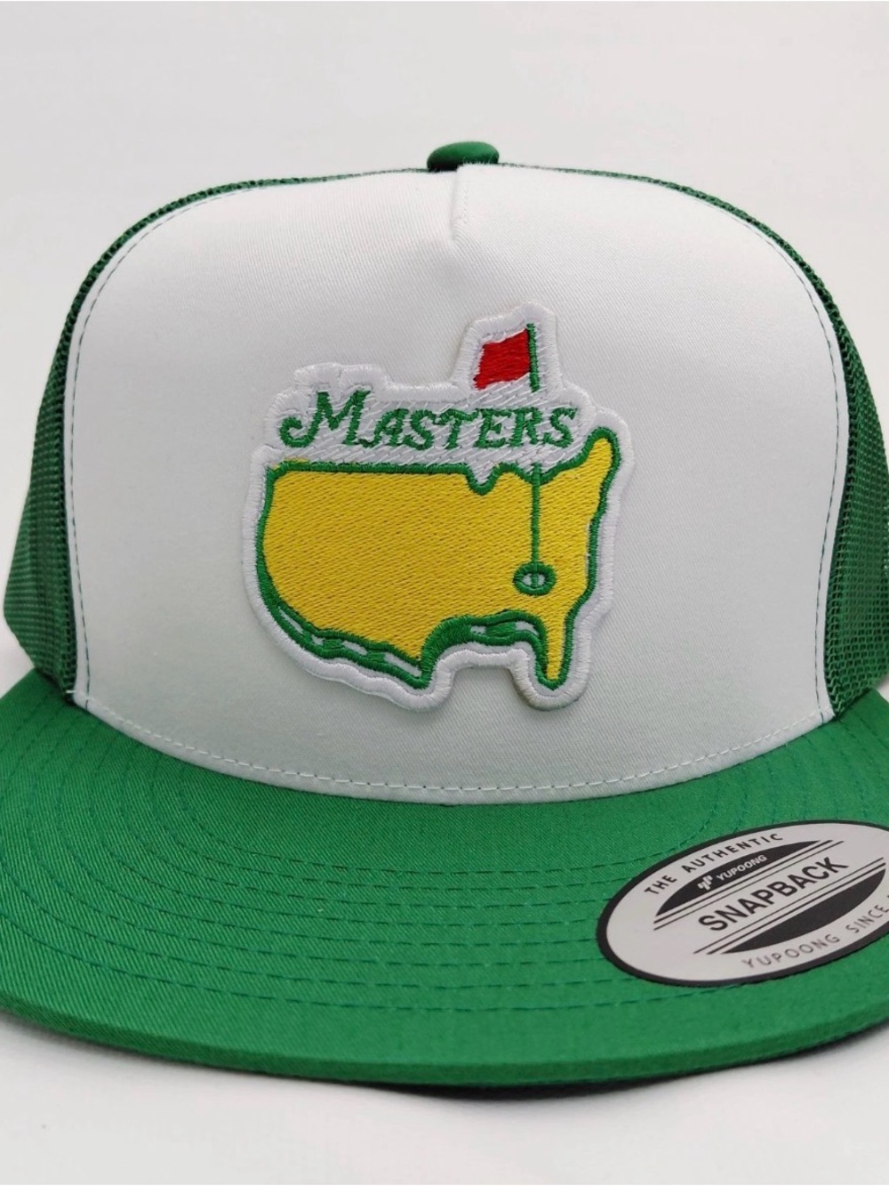 Masters Embroidered Patch Flat Bill Trucker Mesh Snapback Cap Hat Green White